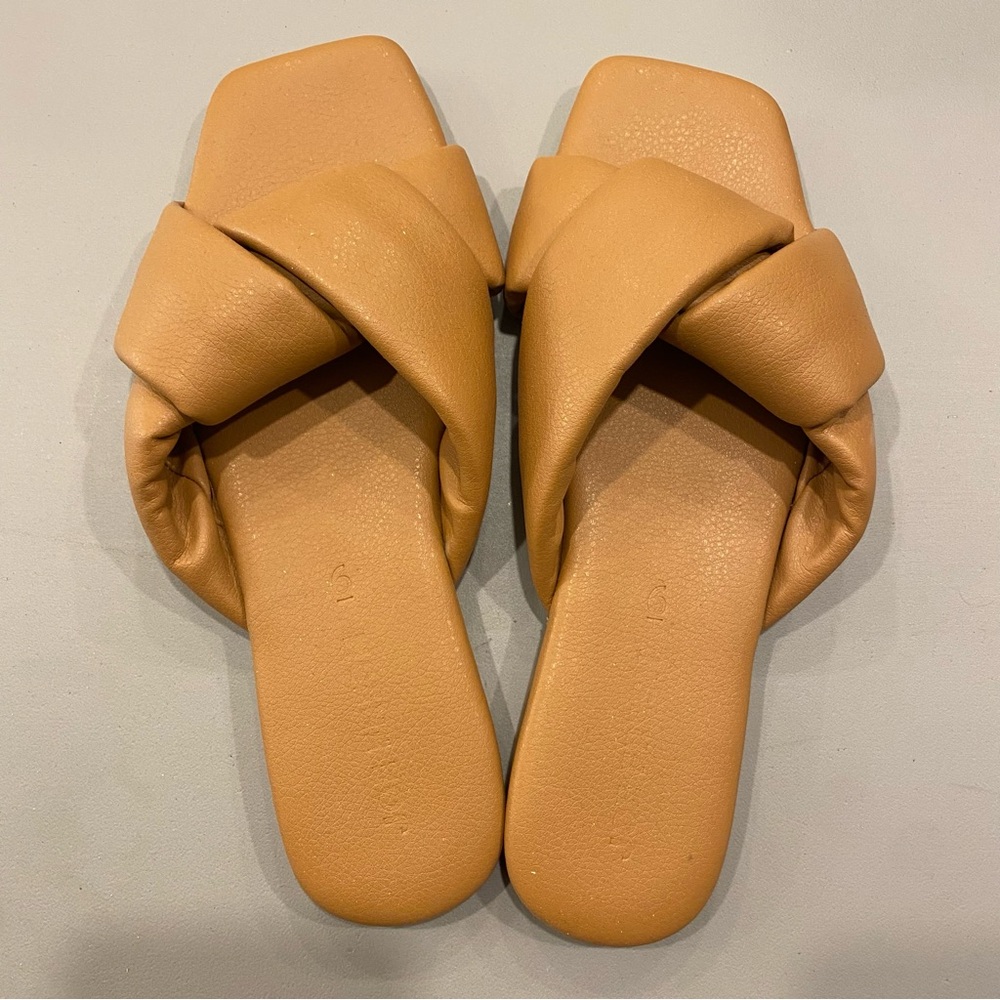 brown faux leather joe fresh slip on sandals
